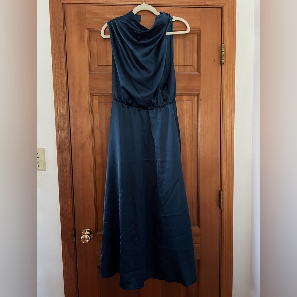 PRETTYGARDEN Dark blue satin dress